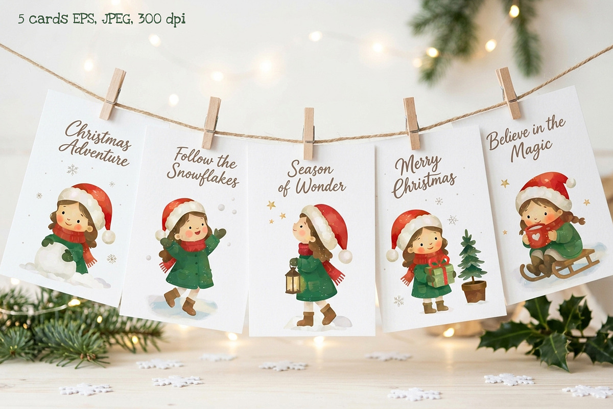 Christmas Girls Watercolor Clipart, a Seasonal Illustration by Hanna's ArtLab (Photo 4 of 6)