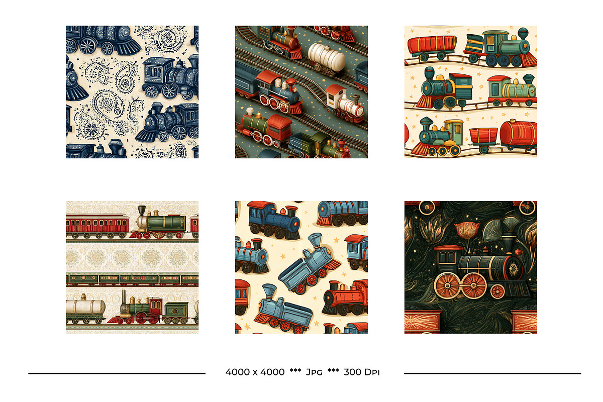 Vintage Toy Train Art Designs, a Pattern Graphic by karenfoleyphoto (Photo 3 of 9)