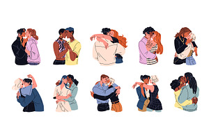 Diverse couples kiss, hug set, cards, a Person Illustration by PaperTrident