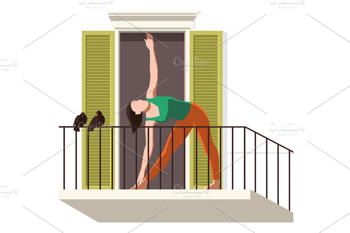 Balcony yoga. Woman doing sport, a Sport Illustration by YummyBuum