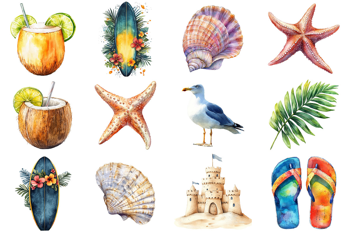 Summer Coastal Clipart, an Illustration by SinaCreation (Photo 2 of 5)
