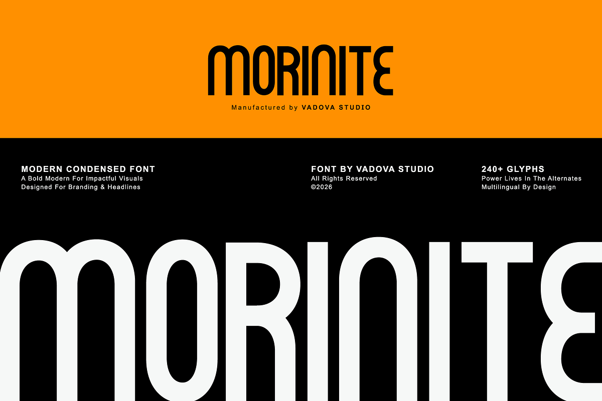 Morinite Modern Condensed Font, a Sans Serif Font by Vadovastd (Photo 1 of 9)