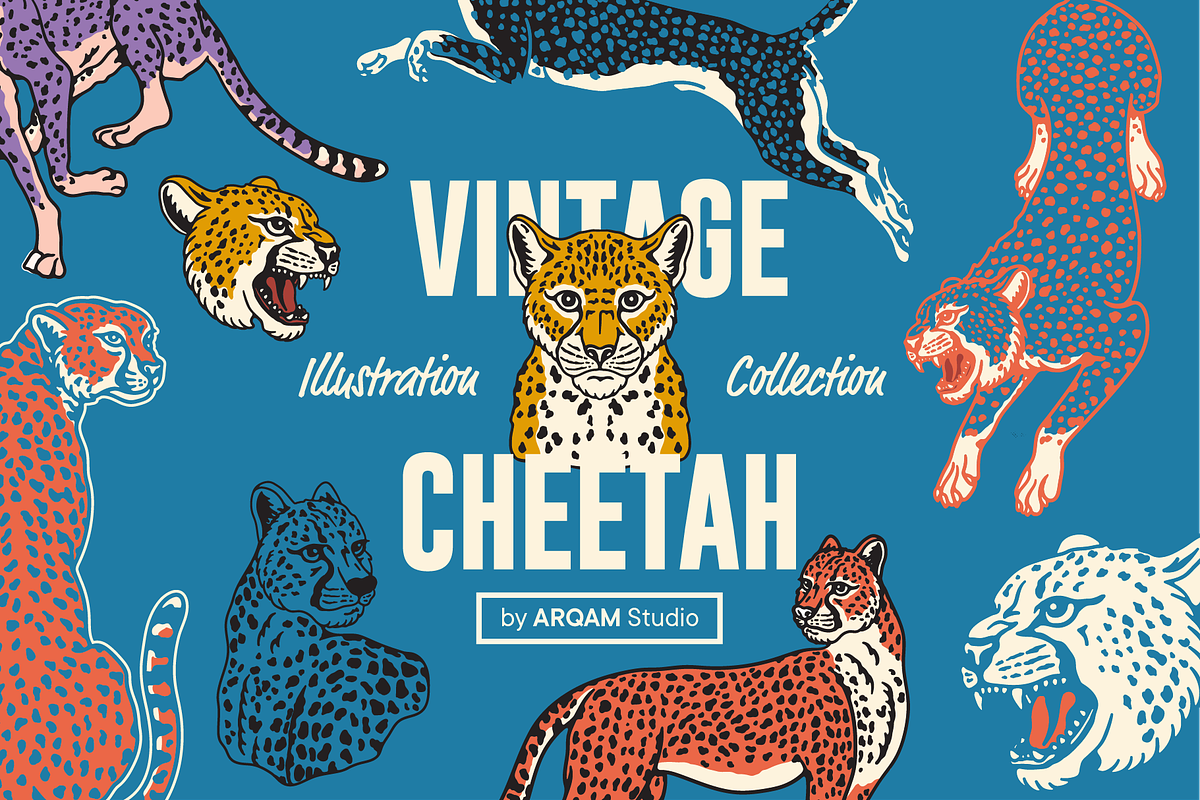 Vintage Cheetah Illustrations, an Animal Illustration by ARQAM Studio (Photo 1 of 9)