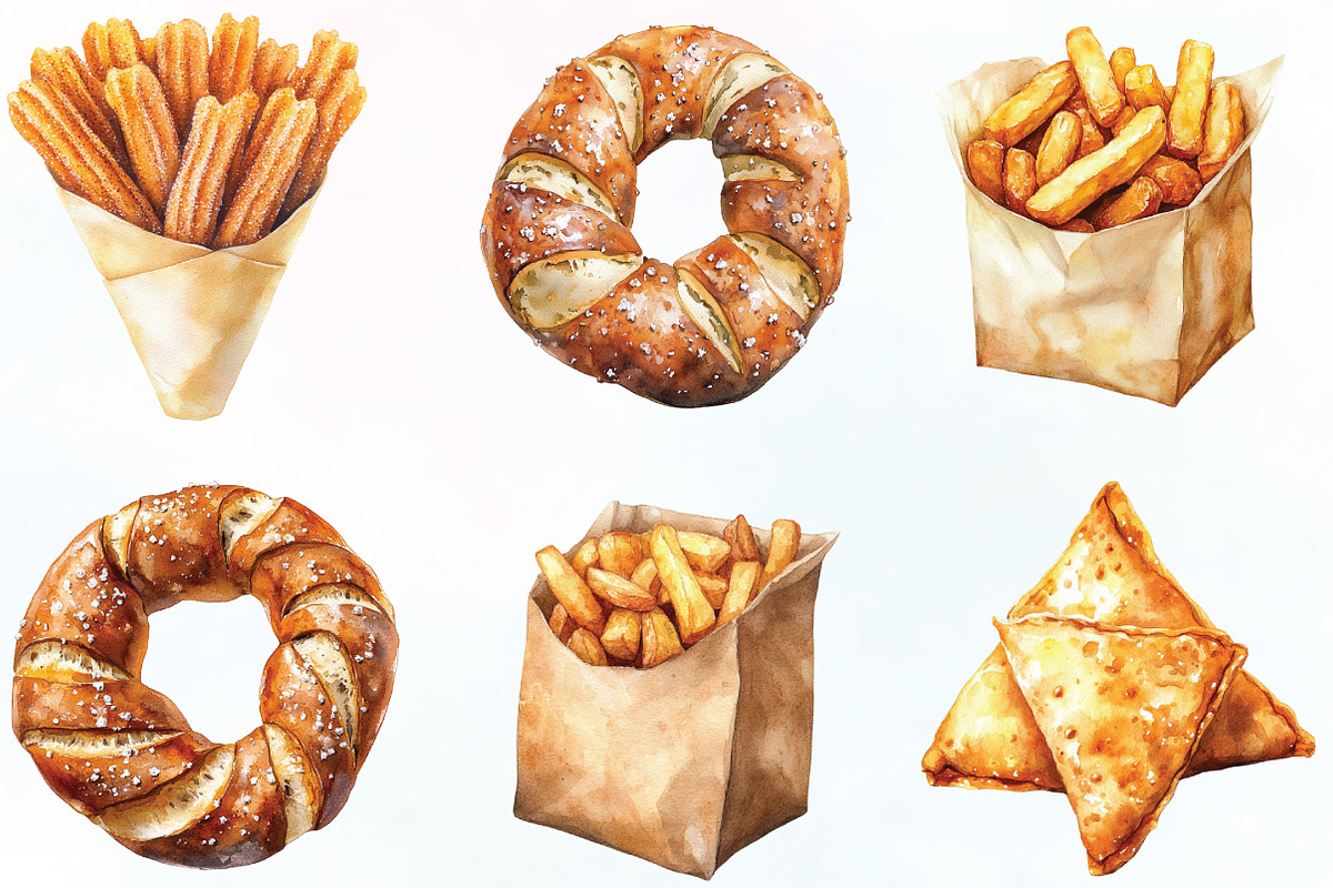 Watercolor Street Food Clipart, an Illustration by CraftArtStudio (Photo 3 of 6)