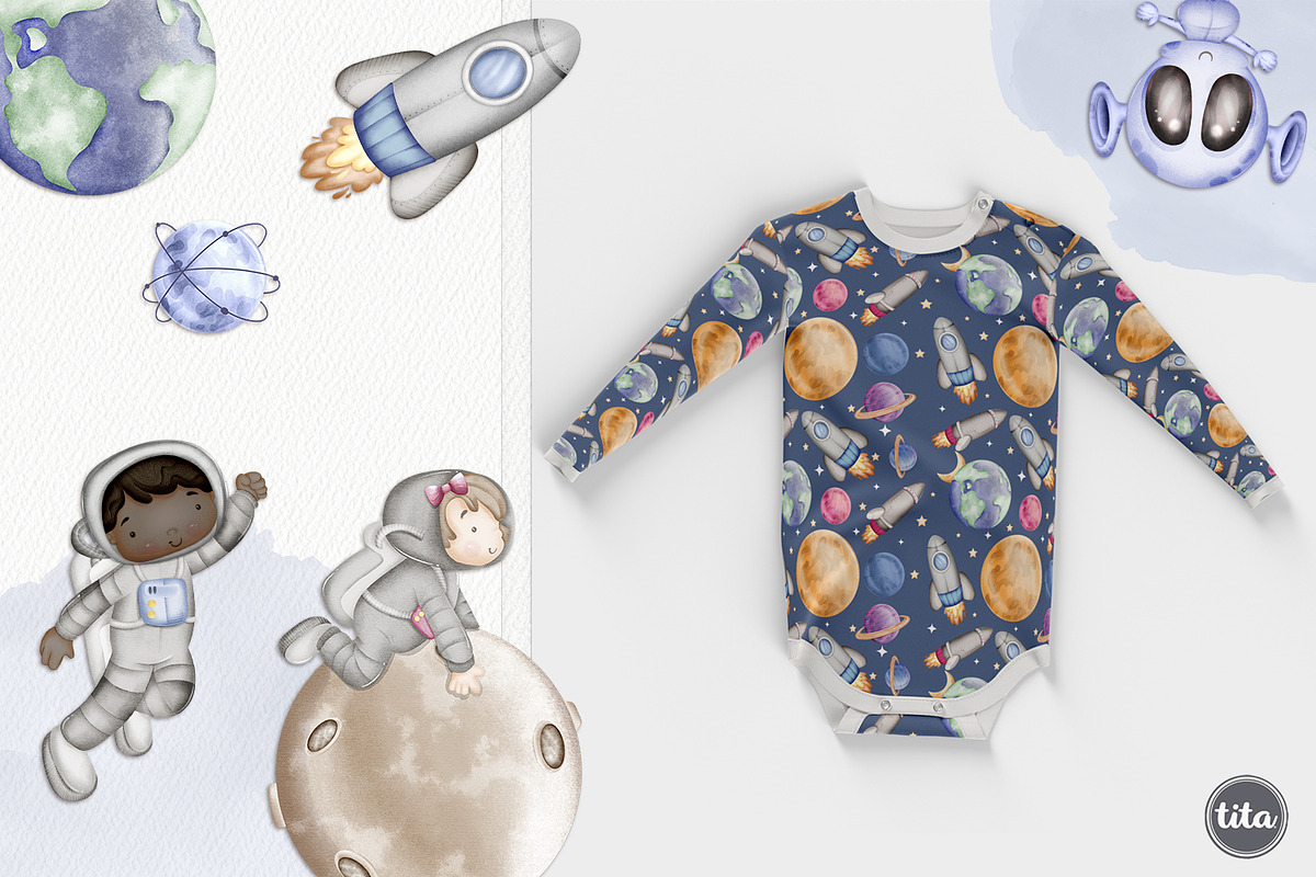 Space astronauts kids clipart, an Illustration by Tita Creative Studio (Photo 5 of 7)