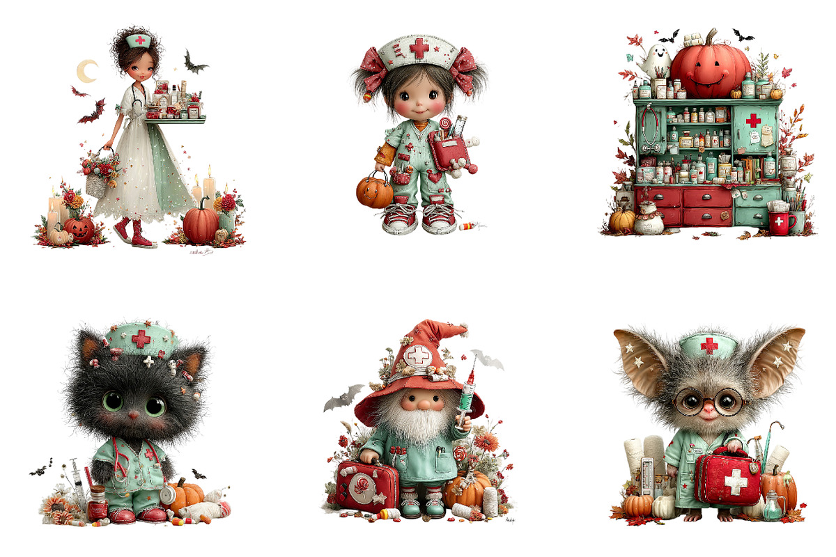 Halloween Nurse Clipart Bundle, a Seasonal Illustration by CreationArt (Photo 7 of 7)