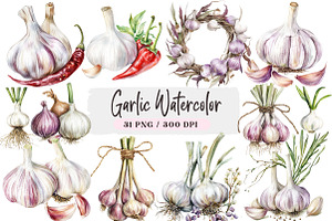 Garlic Watercolor Clipart Bundle, an Illustration by DreamArtGraphic