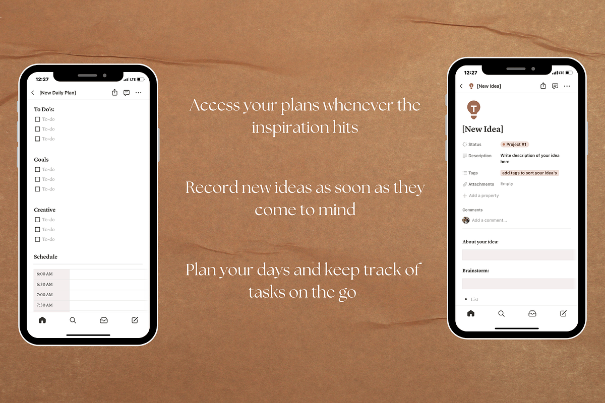 Notion Template For Creatives- Brown, a Templates & Theme by flowē (Photo 4 of 5)