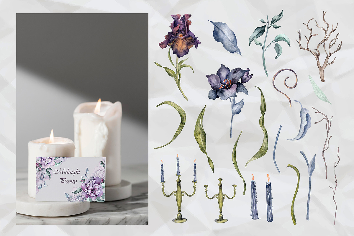 Dark floral watercolor clipart, an Illustration by Kate Lanbina (Photo 4 of 19)