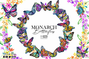 Monarch Butterflies watercolor clips, a Decorative Illustration by CpandoShop