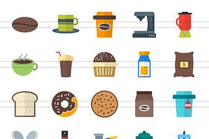 90 Coffee & Cafe Flat Icons