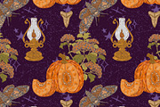Pumpkin, Hawk Moth, Kerosene Lamp, a Pattern Graphic by NayaChu (Thumbnail 4 of 9)