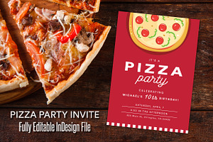 Red Pizza Party Celebration Invite
