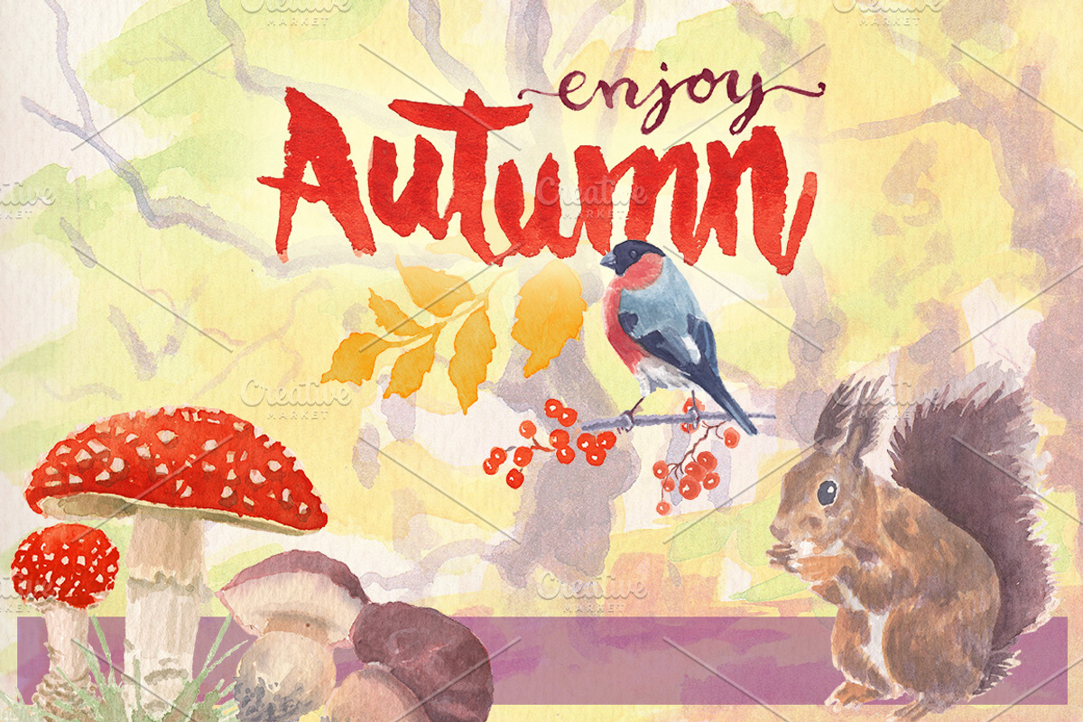 Autumn watercolor clipart set, an Illustration by Art & Things (Photo 2 of 4)