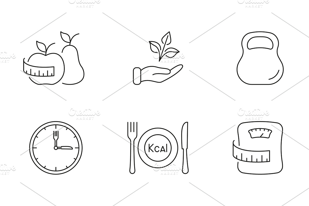 Healthy Living and Dieting Line Icon, a Food Illustration by Vector Creator