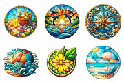 Round Stained Glass Summer Clipart, an Illustration by DreamArtGraphic (Thumbnail 2 of 4)
