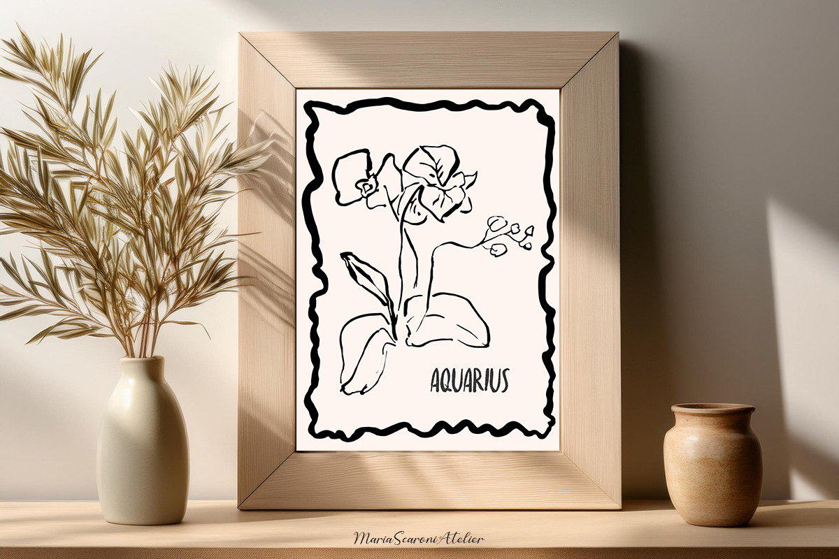 Aquarius Zodiac Wall Print Flower, a Decorative Illustration by MariaScaroniAtelier (Photo 2 of 4)