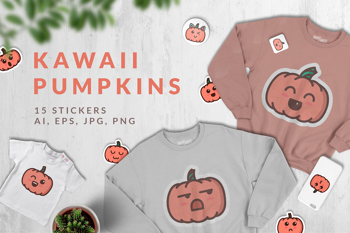 Kawaii Pumpkins. Sticker pack, a Texture Illustration by helgascandinavus (Photo 1 of 7)