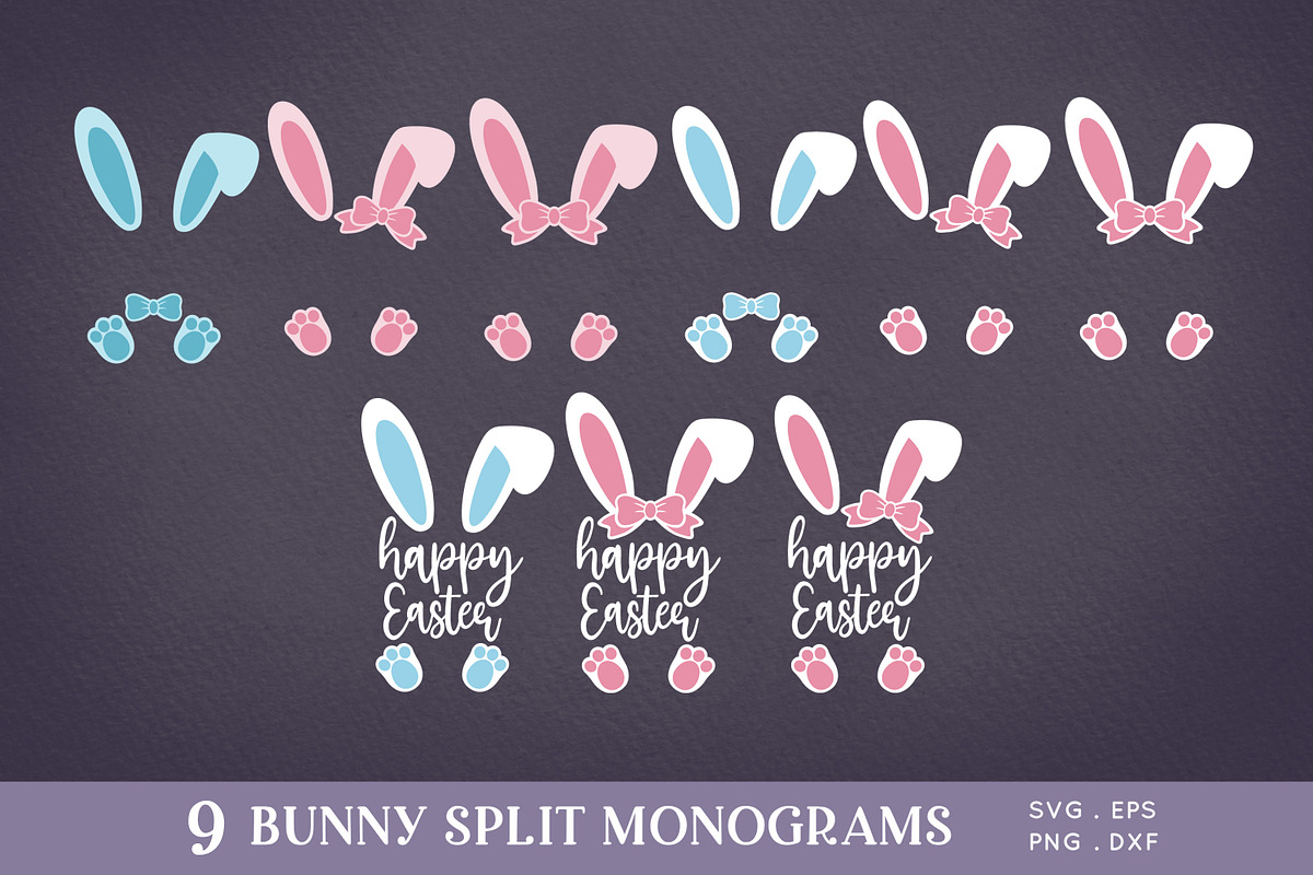 Easter Bunny Ears Split Monogram svg, an Illustration by Peachycottoncandy (Photo 2 of 8)