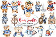Bear Sailor Clipart, Nautical png, an Illustration by Watercolor design (Thumbnail 1 of 5)