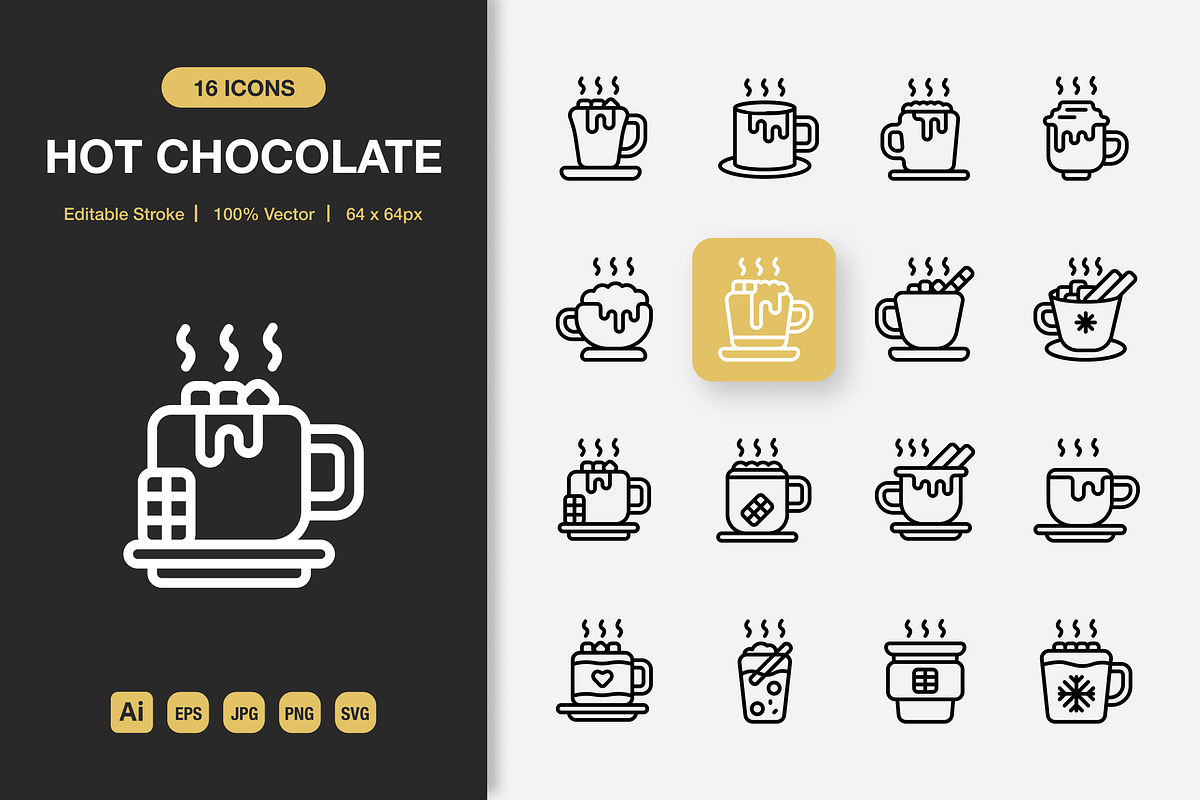 Hot Chocolate Outline Icons, an Outline Icon by Spacepixel Creative