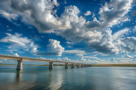 The scene captures a vast bridge str, a Photo by Tanuart
