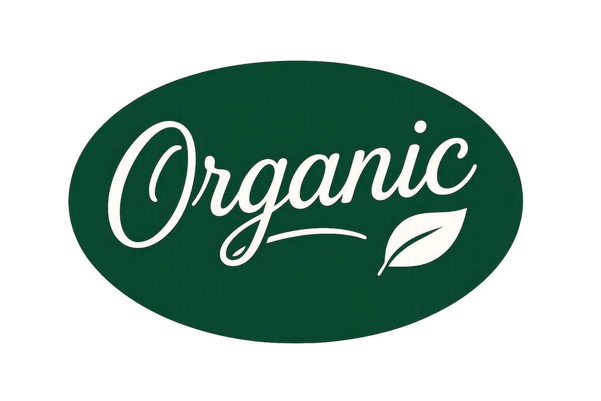 Organic food label sticker on green, an Illustration by Dvoevnore photos