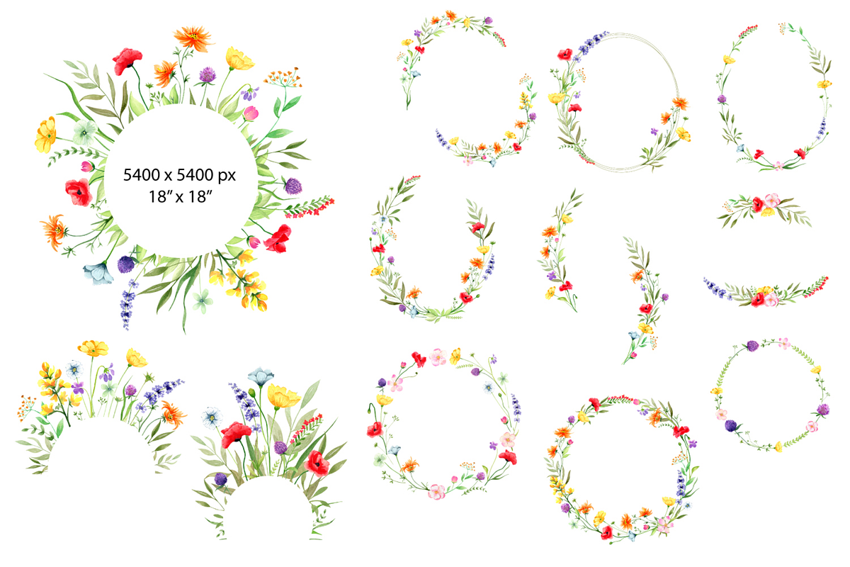 Watercolor Wildflowers clipart, a Decorative Illustration by Lemon design (Photo 3 of 21)