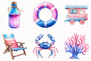 Summer Pink & Blue Coastal Clipart, an Illustration by OK Design (Thumbnail 3 of 5)