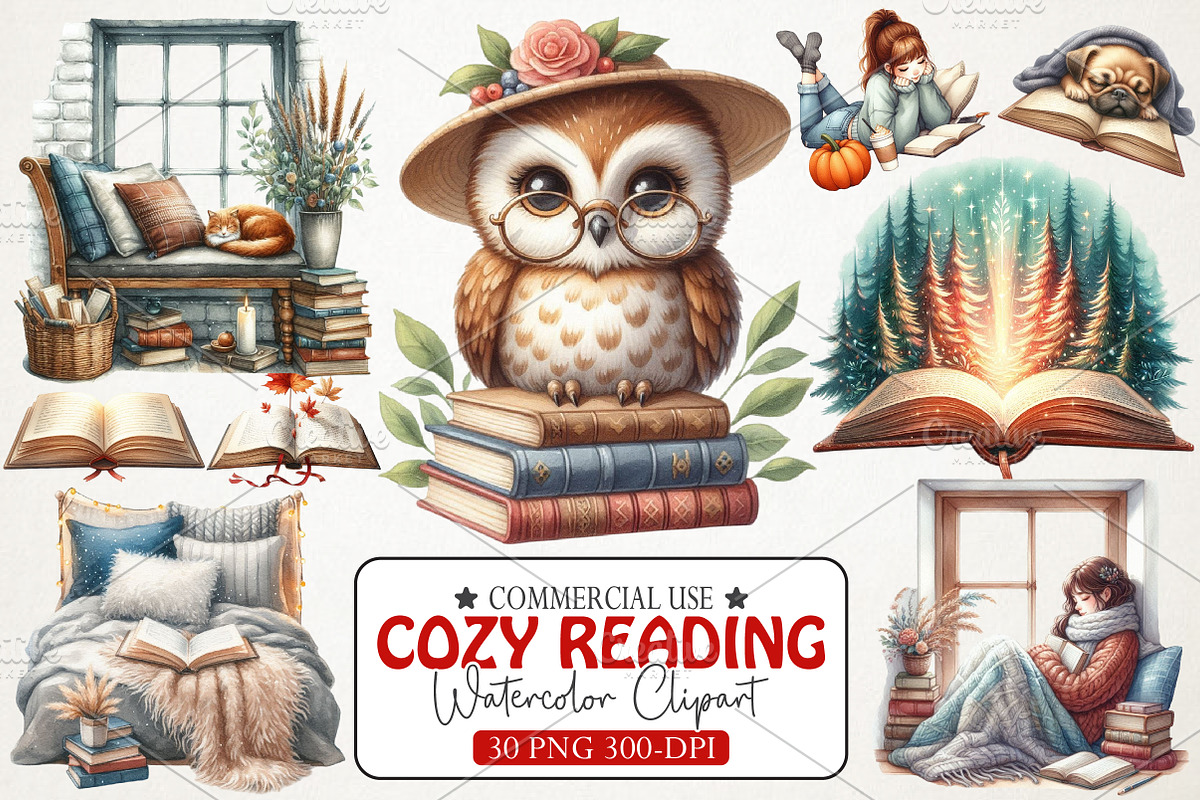 Cozy Reading Clipart, an Illustration by RobertsArt (Photo 1 of 7)