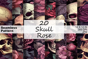 Gothic Skull Rose Seamless Pattern