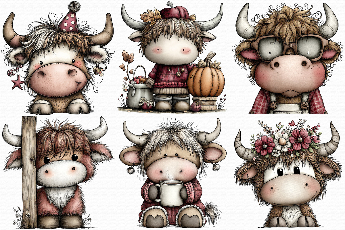 Quirky Highland Cow PNG, an Illustration by Libby Wishes (Photo 2 of 8)