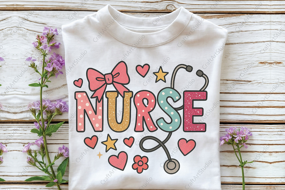 Valentine Pink Nurse Stethoscope Bow, an Illustration by CraftArtStudio (Photo 3 of 4)