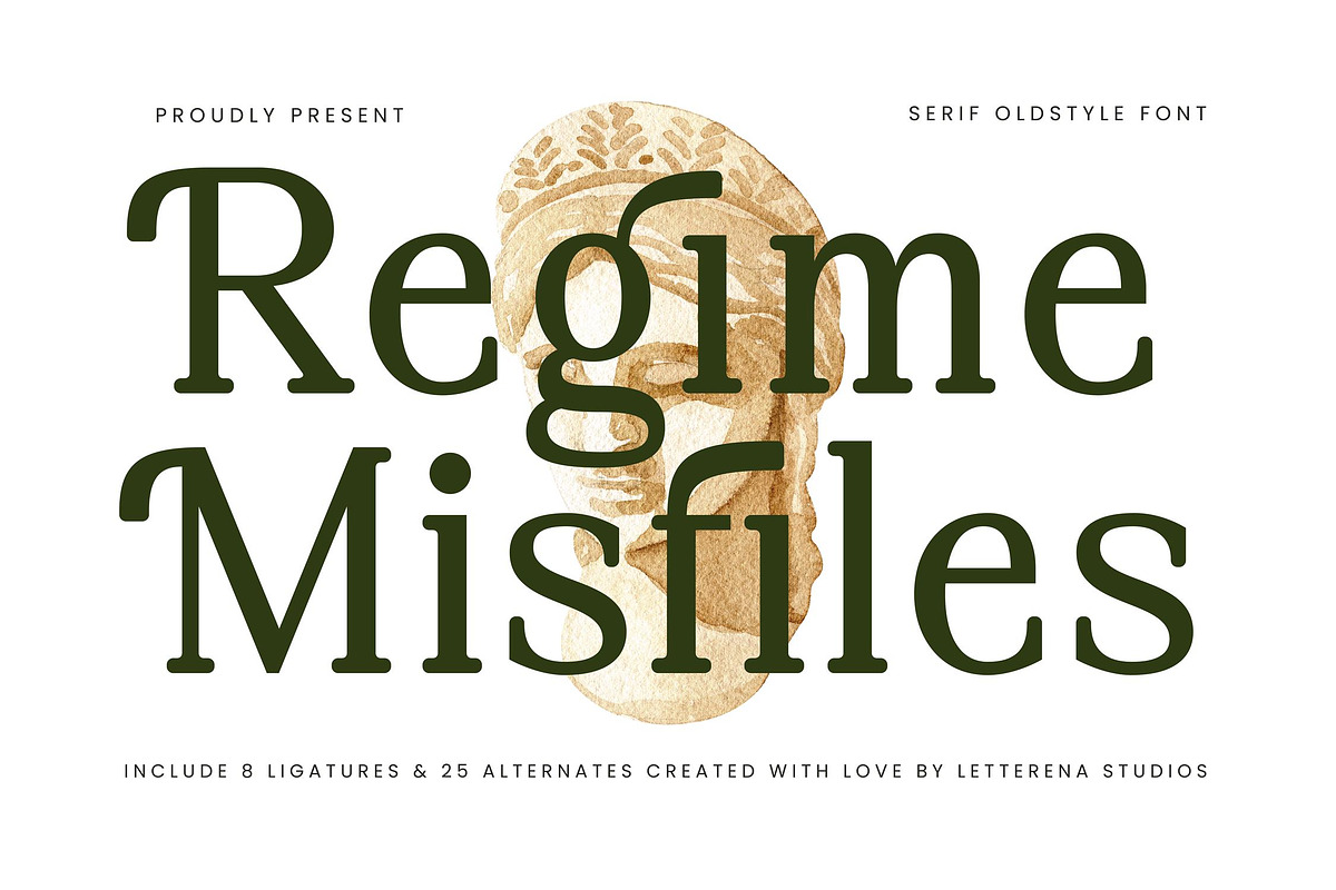 Regime Misfiles Serif Oldstyle Font, a Serif Font by Letterena Studios (Photo 1 of 15)