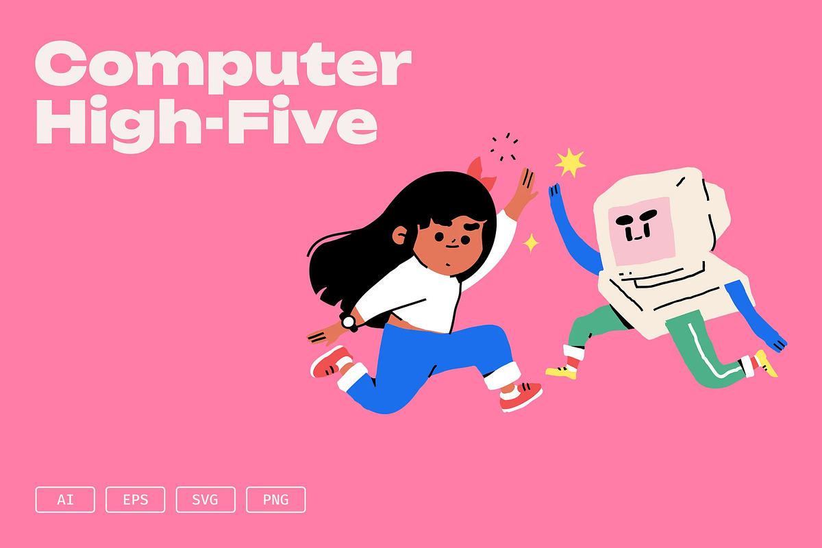 Computer High-Five Illustration, a Technology Illustration by UInstrument