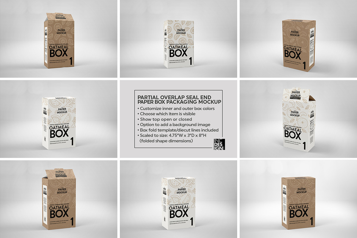 Paper Oatmeal Box Packaging Mockup, a Cups & Container Mockup by INCDesign (Photo 9 of 14)