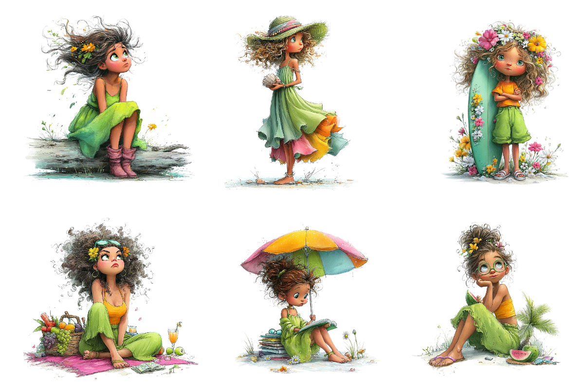 Whimsical Summer Beach Girl Clipart, an Illustration by Dream Creation (Photo 3 of 6)