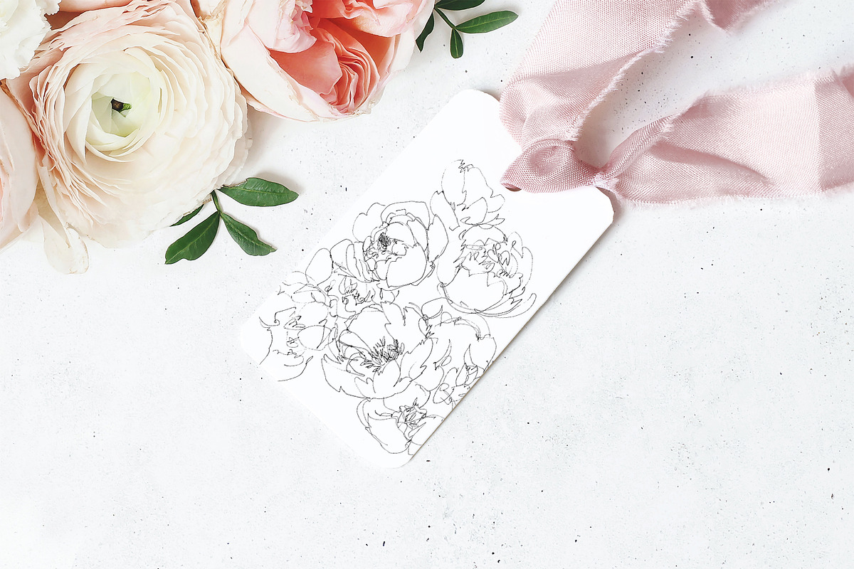 8 peony flowers thank you card, a Card Template by TurquoiseDesign (Photo 3 of 4)
