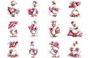 Coquette Goose Whimsical Clipart, a Seasonal Illustration by Designking (Thumbnail 2 of 5)