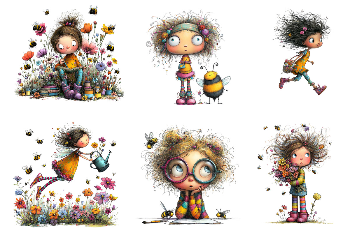Quirky Bee and girl Clipart, an Illustration by CreationArt (Photo 3 of 5)