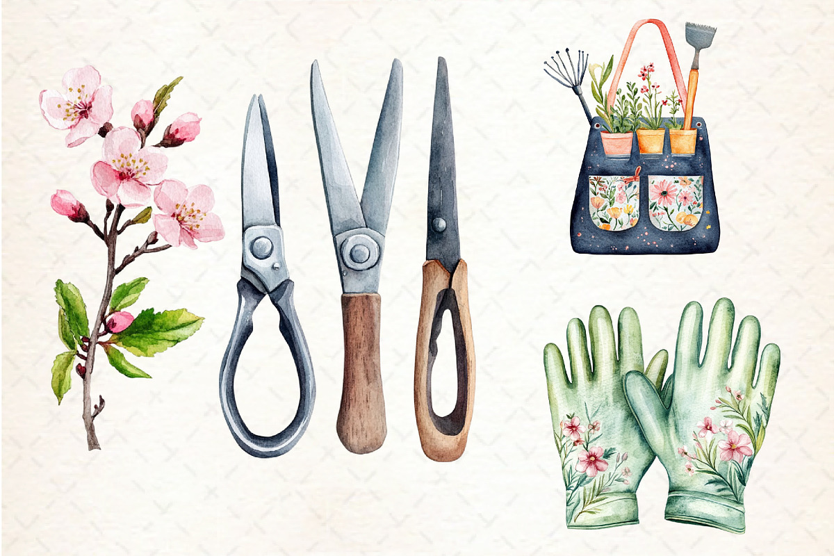 Gardening Tools Watercolor Clipart, an Illustration by Libby Wishes (Photo 7 of 7)