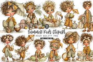 Summer Kids PNG Clipart Bundle, a Seasonal Illustration by OK Design