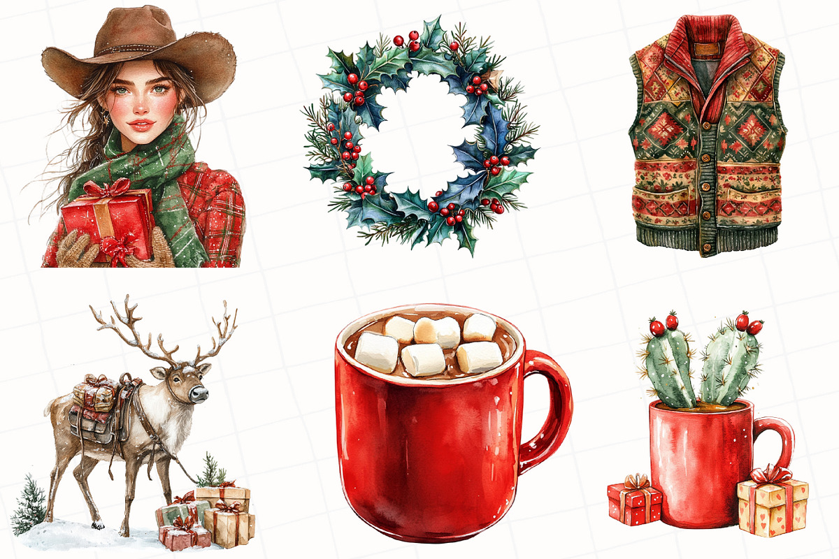 Watercolor Christmas Western Clipart, an Illustration by OK Design (Photo 5 of 5)