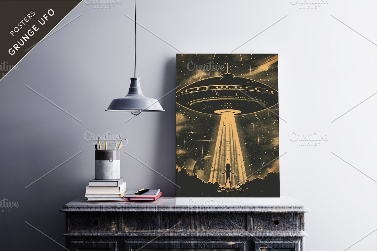 Grunge UFO posters. Retro Art., a Decorative Illustration by KENO Mascots (Photo 3 of 5)