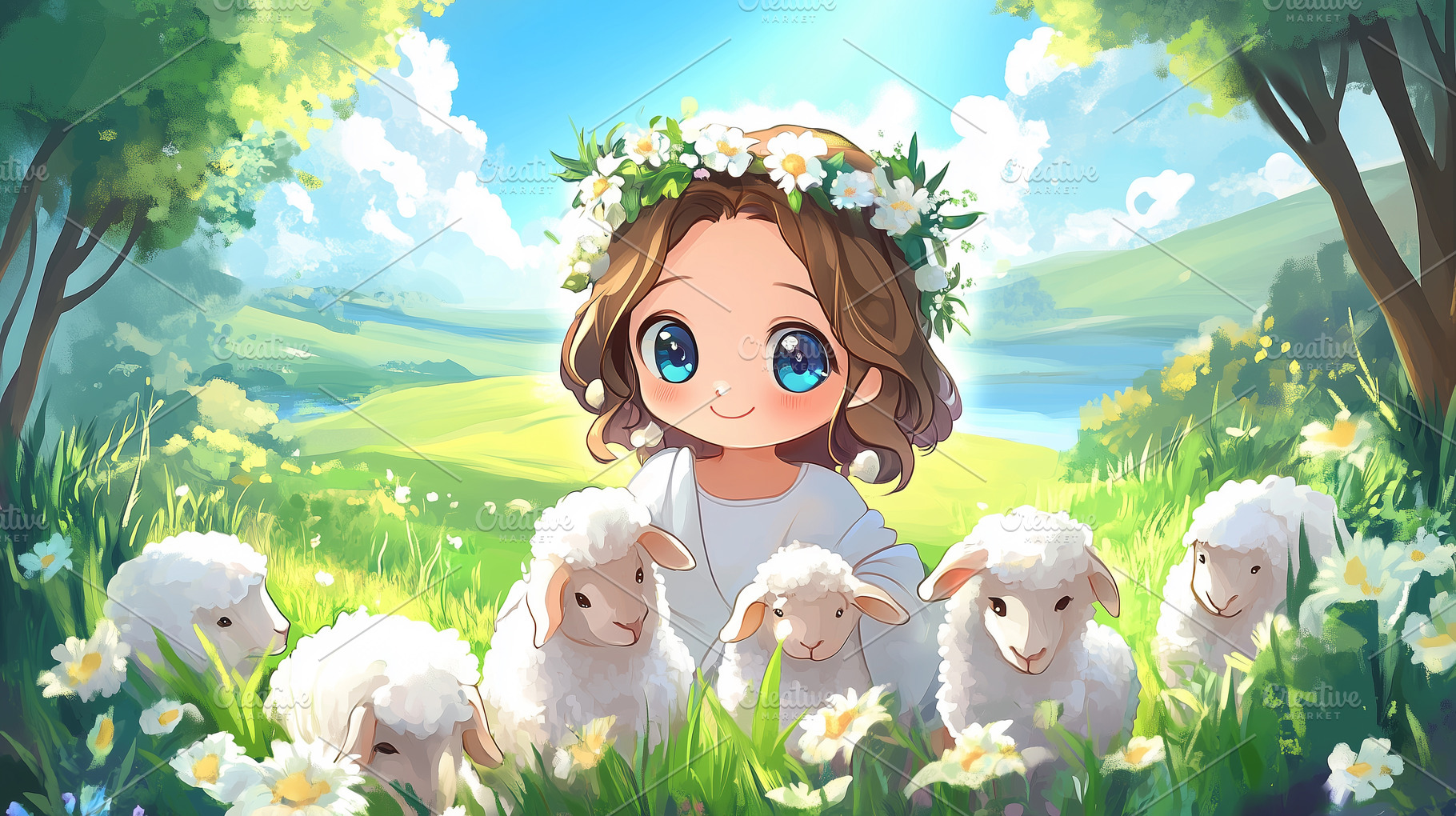 Baby Jesus with herd of sheep, a Holiday Photo by MistyDay