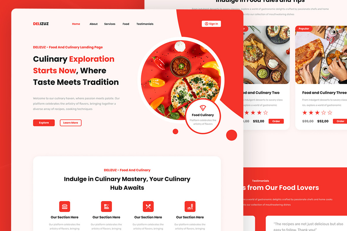 DELIZUZ - Food Culinary Landing Page, an UI Kit Template by ENATIVE (Photo 2 of 4)
