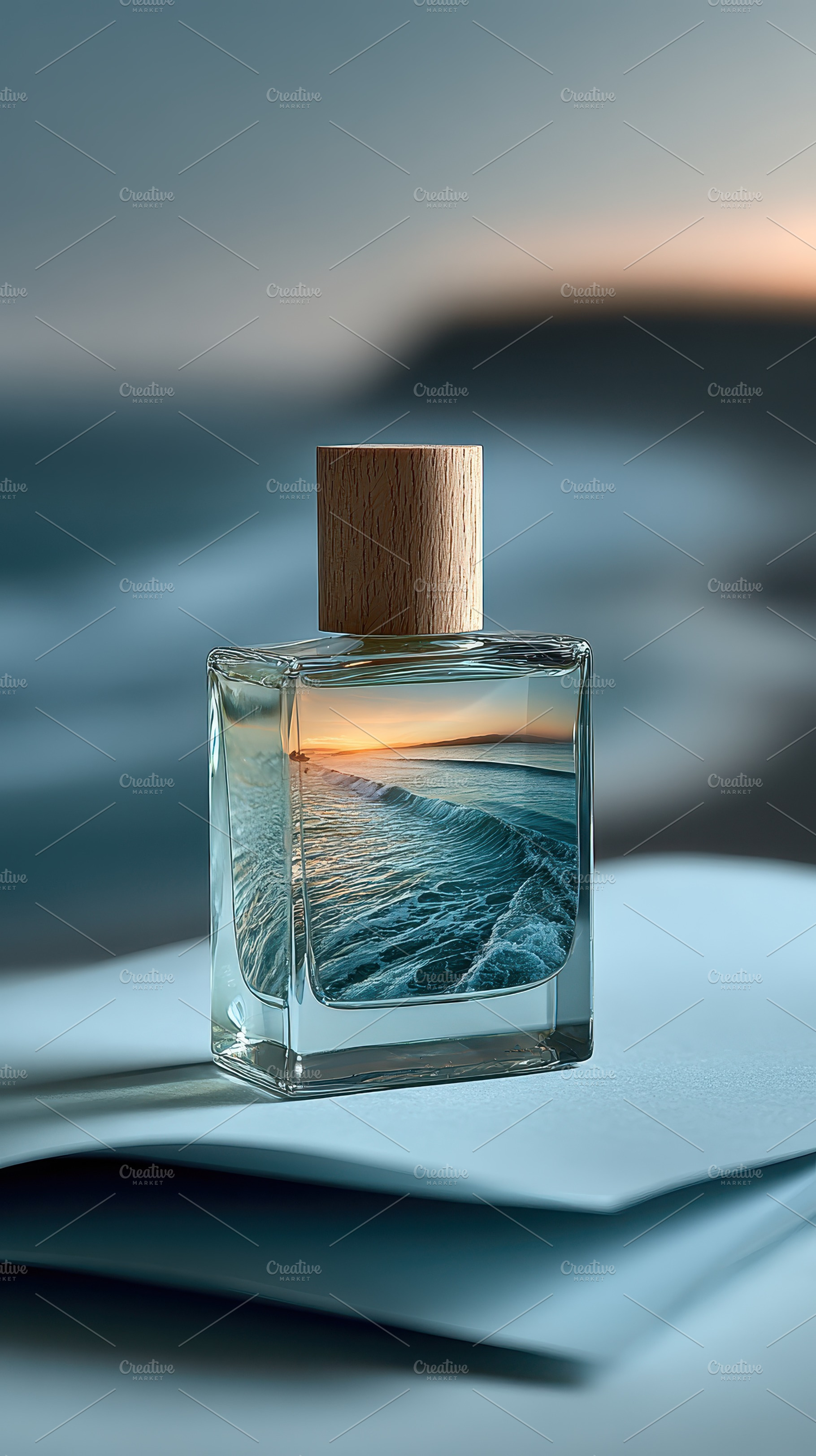 Ocean Sunset Perfume Bottle Coastal, a Photo by Pixeness Studio