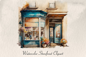 Watercolor Storefronts Clipart