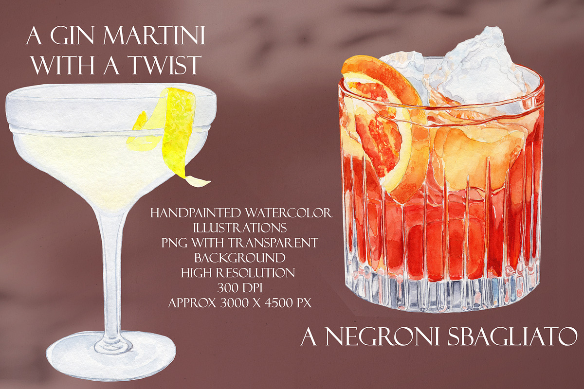 Martini&Negroni Watercolor Cocktails, a Food Illustration by Olexandra Mur (Photo 5 of 5)