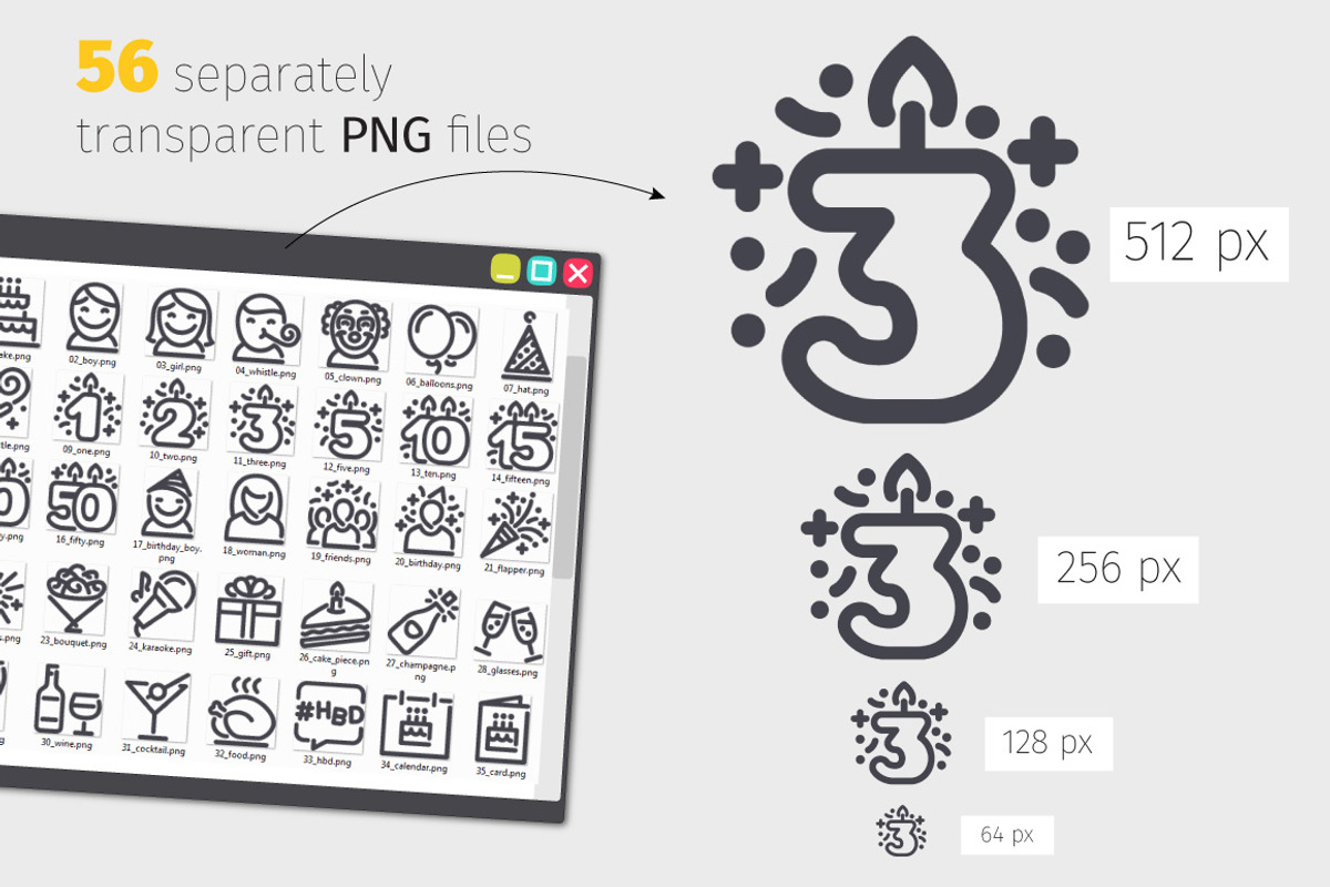 Birthday Line Icons Set, an Outline Icon by Voysla's Shop (Photo 3 of 4)
